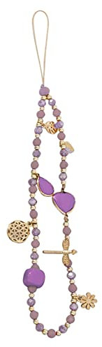 Uposao Mobile Phone Lanyard, Purple Crystal Bead Anti-Lost Phone Case Pendant Chain, Wrist Strap Key Chain Bag Pendant