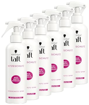 Schwarzkopf Taft Hitzeschutzspray (6 x 250 ml), Geeignet für alle Haarstyling-Werkzeuge, Für alle Haartypen mit Anti-Frizz-Effekt und natürlicher Glanz, Vegane Formel*