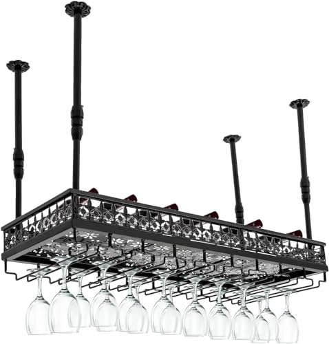 Deckenweinregal Decke Metalldecke Decken Europalette Wandregal Metall Flaschenregal GläSer Weinglashalter Vintage HäNgender Weinregal Deckendekoration Regal FüR Bars Re(Size:60cm/23.6in,Color:schwarz)