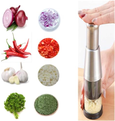 Knoblauchpresse knoblauchschäler Messer Knoblauch Cutter Manuell Gepresster Knoblauch Chopper Multifunktionale Manuelle Knoblauch Garlic Press Gepresster Knoblauchhacker Knoblauch Schnelle (silber)