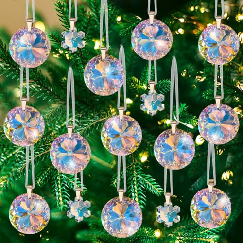 Worgree Kristall-Weihnachtsschmuck, 12 Stück, AB-Farbe, hängende Kristallglas-Weihnachtskugeln für Weihnachtsbaumschmuck, Set, Thanksgiving, Weihnachten, Hochzeit, Party, Geschenke, Innendekoration