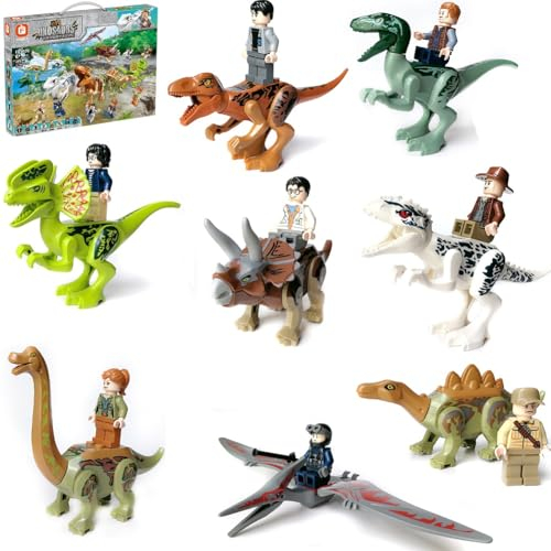 RANJIMA Dinosaurier Block Spielzeug Set, 16Pcs Dinosaurier Spielzeug Bausteine Set, Realistisches Dino Figuren Spielset, Tyrannosaurus Rex Triceratops Flugsaurier, Spielzeug ab 3 4 5 6 7 8 Jahre