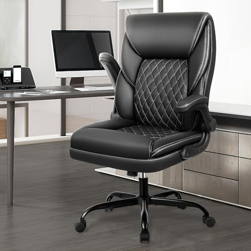 DoChair Bürostuhl ergonomisch Chefsessel mit Wippfunktion höhenverstellbarer Schreibtischstuhl Office Chair aus Kunstleder 150KG, Schwarz