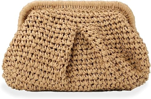 Theaque Bolso de mano de paja para mujer, bolso cruzado de paja para mujer, bolso de mano tejido para playa y verano, Khaki, as shown