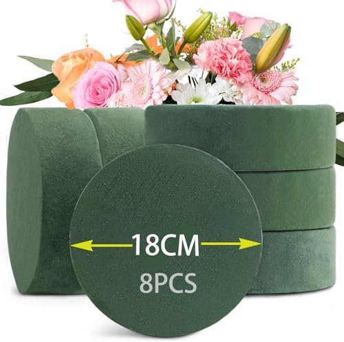 JMIATRY Lot de 8 Mousse Florale 18 x 4 cm, Mousse pour Fleurs Rond, Mousse Fleur pour Mariage et Magasin de Fleurs (Vert)