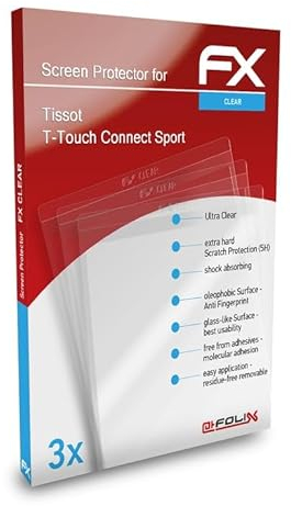 atFoliX Schutzfolie kompatibel mit Tissot T-Touch Connect Sport Folie, ultraklare FX Displayschutzfolie (3X)