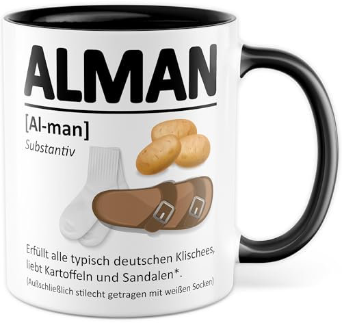 Alman Tasse mit Spruch - Geschenk Definition Klischee Deutscher - Kaffeetasse 330ml aus Keramik - Witz Geschenkidee Männer deutsch Humor Kaffee-Becher