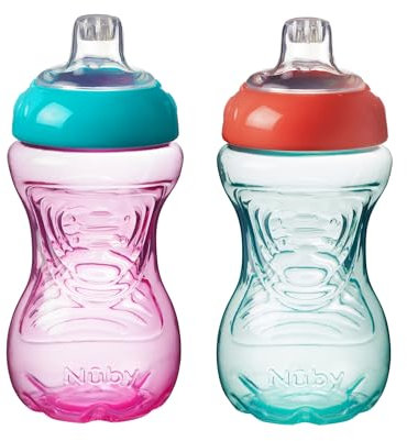 Nuby Easy Grip – Tasse à Bec pour Enfants | Anti-Déversement | Prise en Main Facile | Sans BPA | Rose & Orange | 6+ Mois | 2 Pack