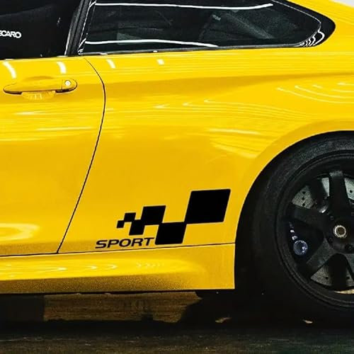 Stickers Autocollants Adhesifs Damier Sport 2 pieces pour voiture 38.5 cm x 14.5 cm carrosserie couleur Noir pose facile resistant