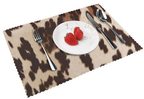 Tischsets mit Kuhfell-Druck, hitzebeständig, 4 Stück, niedliche Stoff-Tischsets, Küche, Esstisch, 45,7 x 30,5 cm