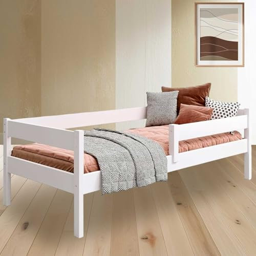 YOUKO Kinderbett 190x90 aus Kiefernholz - Montessori Bett Schlichten Stil - Kinder Bett für Jungen und Mädchen - Kinderbett mit rausfallschutz Ohne Matratze