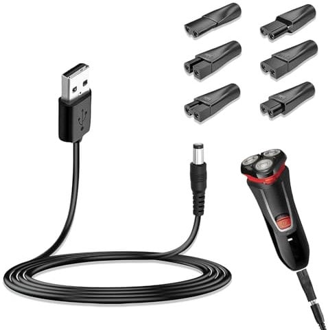7 Pcs Shaver Charger Cable Kit, Electric Razor Charger Cable with 6 Adapter Heads, USB Charging Plug for Electric Shavers & Beard Trimmers, Universal Compatibility with Various Brands, Portable Design