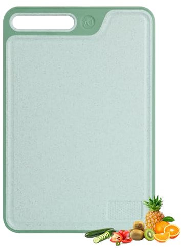 AiQInu Planche a Decouper Plastique, 37x25 cm Rectangulaire Cutting Board Cuisine, Planche à Découper avec Poignées Antidérapantes pour Légumes, Fruits, Viande, Vert