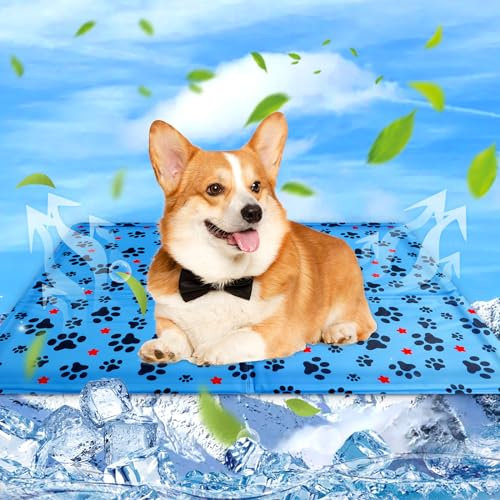 Eteiylt Kühlmatte für Hunde & Katzen, 50 × 40cm, Selbstkühlende Hundematte, Dog Cooling Mat, ühldecke Hundebett für Zuhause, Unterwegs oder im Auto, Waschbar, Sommer