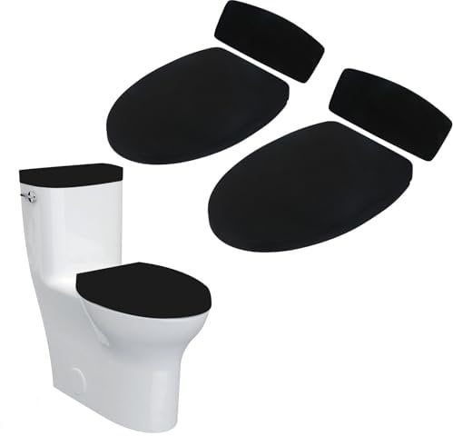 Toilettensitzbezug WC-Sitzbezug, WC-Deckelbezug, Toilettendeckel Tank Protector Cover 4er Set mit Elastischem Boden, Toilettenbezug Gummizug für die meisten Toilettendeckel, Schwarz