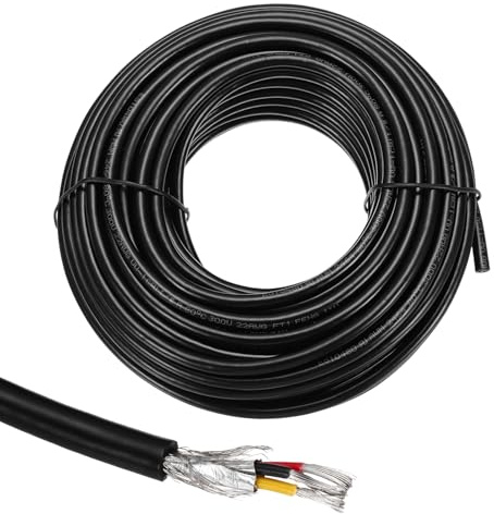 sourcing map 1 câble blindé UL2464 22 AWG 15,24 m 300 V 3 conducteurs en PVC électrique CNC avec blindage double couche pour appareils ménagers, câblage automobile