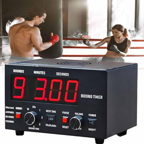 Temporizador de Intervalos de Boxeo Clásico, Temporizador de Gimnasia Profesional con Pantalla LED, 1-12 Rondas de desafío Y Zumbador Ajustable, Entrenamiento de 30 S-10 Min,Red