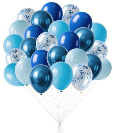 Luftballons Blau, 60 Stück 30cm Latex Ballons für Geburtstag | Blau Metallic Luftballons mit Konfetti Ballons, für Babyparty, Eröffnungs- und Abschluss Dekoration