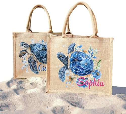 callie Sac Fourre-Tout Personnalisable avec Motif Tortue de Mer Fleurie et Nom Accessoire de Voyage Cadeau Anniversaire Plage pour Femme