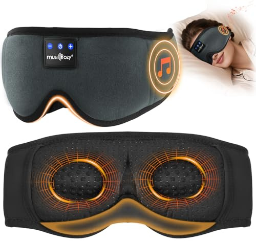 MUSICOZY 3D Bluetooth Sleep Mask Headphones, 100% Blockout Sleep Headphones with Bluetooth 5.4, 16H Play, Soft Eye Mask with Headphone for Sleeping,Travel,Nap & Side Sleepers, Gift for Men/Women