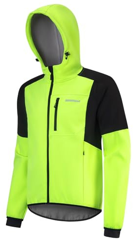 BERGRISAR Fahrradjacke Herren Winter Thermo Winddicht Wasserdicht Atmungsaktiv Softshelljacke Laufjacke mit Kapuze