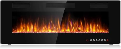 Waleaf Elektrokamin, 127 cm Elektrischer Kamin mit Heizung, 3D-Flammeneffekt, 12 Flammenfarben, Wandkamin und Einbaukamin mit Fernbedienung für Wohnzimmer & Innenräume, 1500W, Schwarz