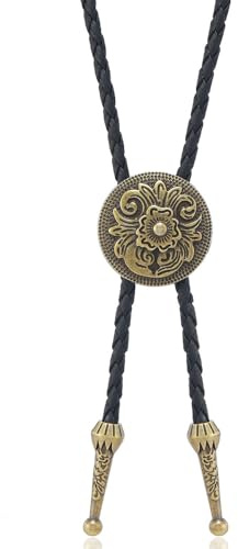 GUIZIYAO Bolo Krawatte, Bolo Tie, Leder Rodeo Anhänger, Cowboy Krawatte, Kann Mit Cowboy Kostüm Für Herren Kombiniert Werden, Geeignet Für Karneval, Blumenform, Antik Kupfer