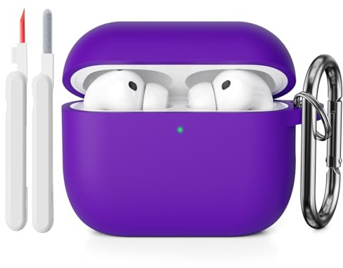 KOKOKA Silikon Hülle Schutzhülle Kompatibel mit AirPods Pro 3. Generation mit Reinigungsset, Stoßfeste Weiche Dünne Schutzhülle Case für Airpods Pro 3 mit Cleaner Kit & Karabiner, Purple