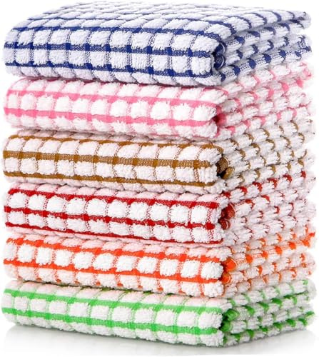 LAZI Kitchen Dish Towels, 16 Inch x 25 Inch Bulk Cotton Kitchen Towels, 6 Pack Dish Cloths for Dish Rags for Drying Dishes Clothes and Dish Towels