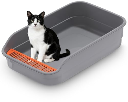 Vealind Große Katzenklo XXL Katzentoilette für Mehrkatzenhaushalte， 60L x 40W x 16H cm Offene Katzenklo，Keine Leckage Niedriger Eingang Katze Toilette