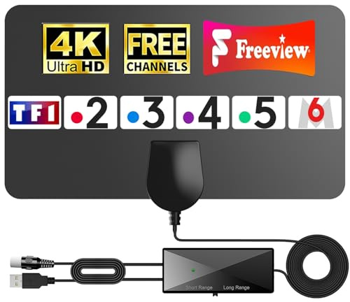 Antenne TV Intérieure HD 2026 – Réception TNT Ultra-Stable, Installation Facile, Compatible Smart TV & TV HD, Amplifiée pour Chaînes Locales et Nationales, Ultra-Fine & Design Moderne