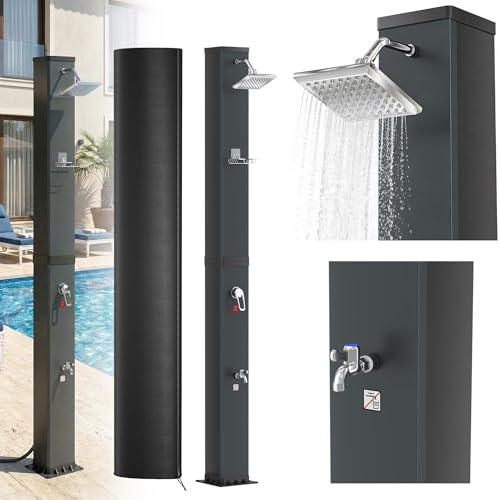 XMTECH Solardusche 40 Liter Gartendusche bis 60°C Schwarz – Außendusche mit 360° Regenduschkopf, Handbrause, Fußdusche, ohne Strom, für Garten Pool Camping inkl. Schutzhaube