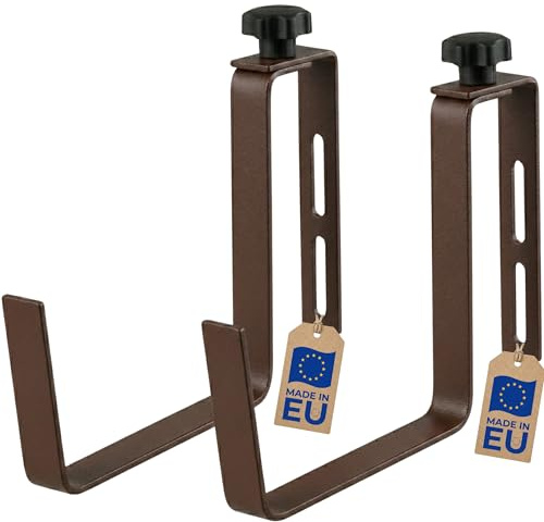 FRAMADO Blumenkastenhalter Balkon 2er Set – Verstellbare Balkonkastenhalterung für Geländer ohne Bohren – Extra Stabile Blumenkasten Halterung Metall – EU Qualität (Braun, Normal)