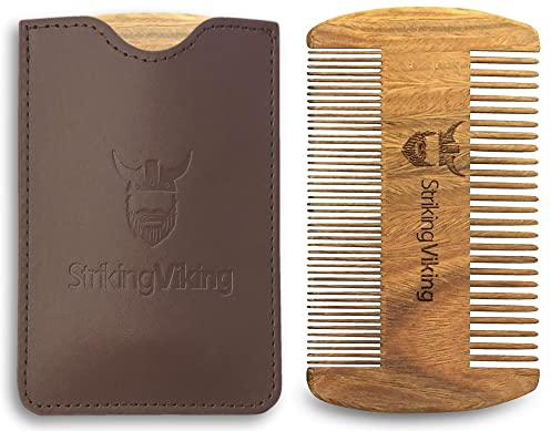 Striking Viking Wooden Beard Comb & Case from Striking Viking - Anti-Static and Hypoallergenic Wood Pocket Comb for Beards & Mustaches