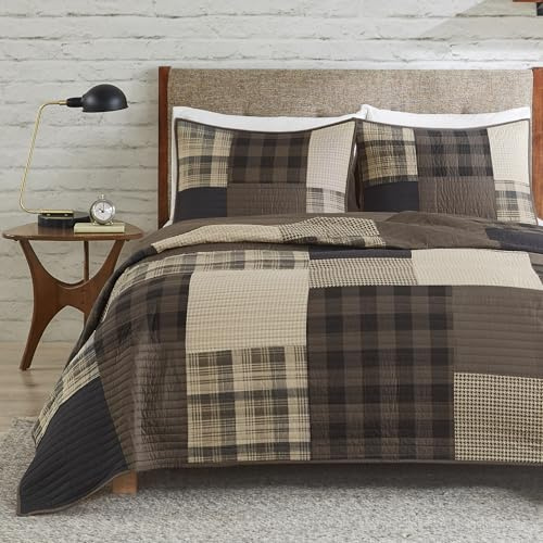 Woolrich Winter Hills Wende-Bettwäsche-Set – Cottage-Styling, umgekehrt zu einfarbiger Farbe, leichte Ganzjahresdecke, gemütliche Bettwäsche, passende Kissenbezüge, Übergröße, Full/Queen, kariert,