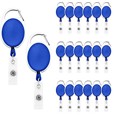 Fushing 20Pcs Porte Badge Enrouleur,Enrouleur RéTractable 60 cm,Porte-Badge Yoyo avec Bande de Vinyle RenforcéE (Bleu)