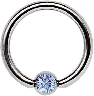 Titan Piercing Schmuck Ring 1,6 x 7 mm mit Zirkonia Kugel in hellblau