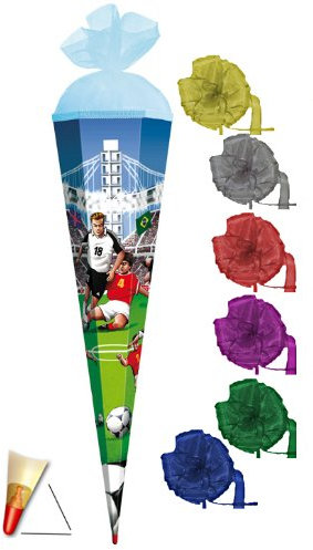 Schultüte - Fußball 70 cm - incl. Schleife mit Holzspitze/Filzabschluß - Zuckertüte Roth Fussball Ball Sport Fussballer Bälle Tor Jungen