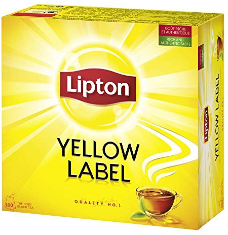 Lipton Thé Noir Yellow Label, Goût Riche et Authentique, Certifié Rainforest Alliance, 100 Sachets