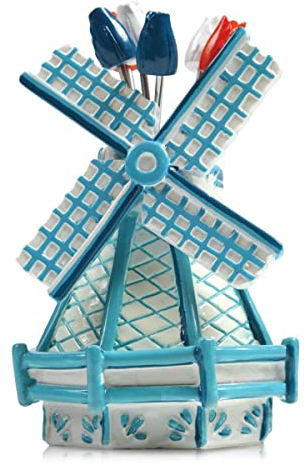 BOSKA Spießchen-Set Windmühle Delfter Blau 7-teilig, Edelstahl, Mehrfarbig, 9 x 9 x 12 cm, 7-Einheiten