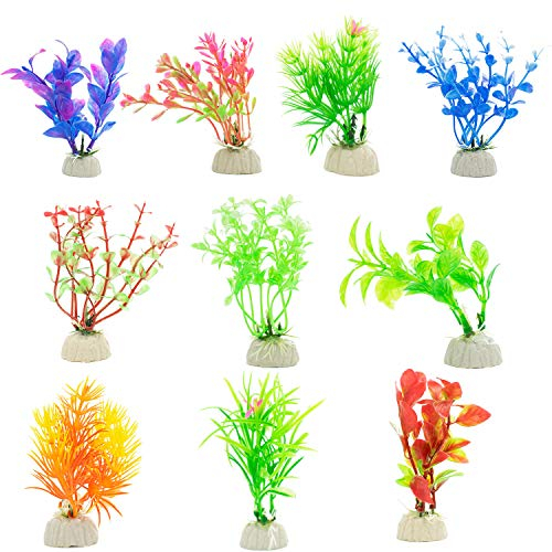 DIGIFLEX 10PC Aquarium Fish Tank Plants - Artificial Aquarium Ornaments - Assorted Sizes, Colours & Shapes