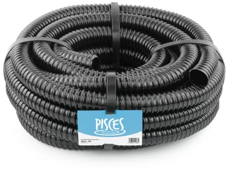 Pisces 25mm (1 inch) Black Pond Corrugated Flexible Hose Pipe - 10m Roll