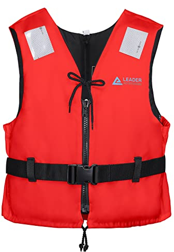 Leader Accessories Giubbotto Galleggiante, Gilet Aiuto al Galleggiamento, con Strisce Riflettenti, Gilet da Pesca Unisex, 40N (Rosso S: 30-50kg)