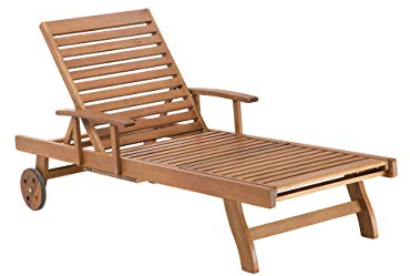 Moderne Sonnenliege mit Rädern aus hochqualitativem Akazienholz Hellbraun Java