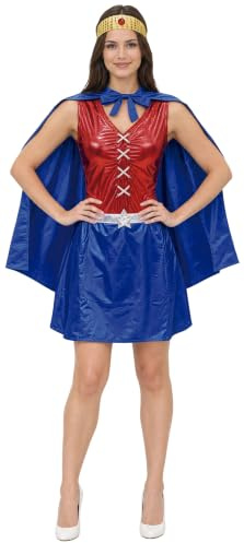 FIESTAS GUIRCA | Power Woman Damenkostüm – Kleid, Umhang, Stirnband und
