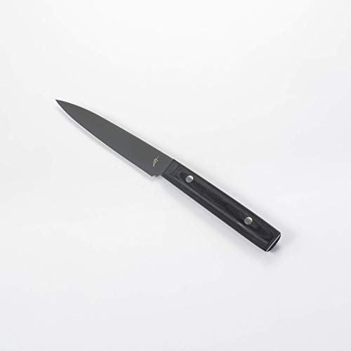 KAI Michel Bras Quotidien Utility Knife No.2 with 12 cm Blade Length - Titanium-Coated Utility Blade Made of A8 Steel - Black pakkawood - Made in Japan