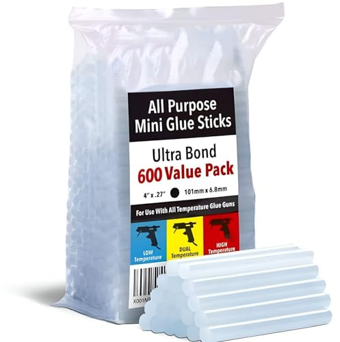 Artellius Mini Hot Glue Gun Sticks (Huge Bulk Pack of 600) 4 and 0.27 Diameter - Compatible with Most Glue Guns