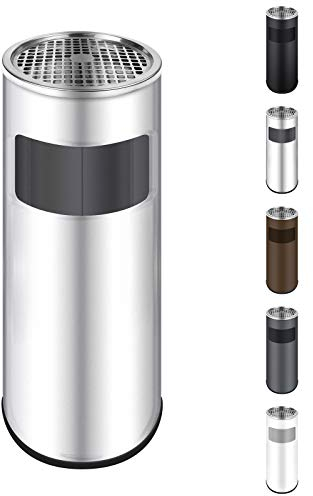 WELLGRO 2 in 1 Standaschenbecher & Mülleimer - Edelstahl, 24,5 x 60 cm (ØxH) - Farbe wählbar, Farbe:Silber