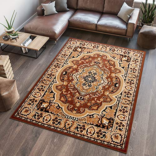 TAPISO Atlas Teppich Kurzflor Braun Hellbraun Beige Klassisch Orientteppich Floral Ornament Bordüre Vintage Wohnzimmer Schlafzimmer ÖKOTEX 150 x 300 cm