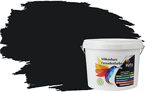 RyFo Colors Silikonharz Fassadenfarbe Lotuseffekt Trend Schwarz 3l - bunte Fassadenfarbe, weitere Grau Farbtöne und Größen erhältlich, Deckkraft Klasse 1